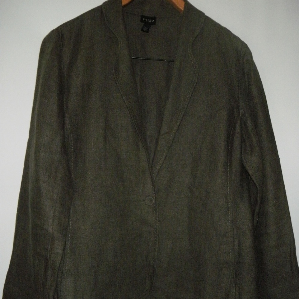 EILEEN FISHER Gray Irish Linen Stitched Blazer S